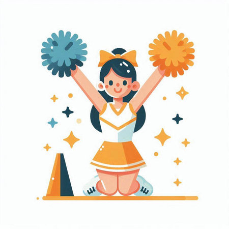 Cheerleader with pom-poms flat vector illustration.のイラスト素材