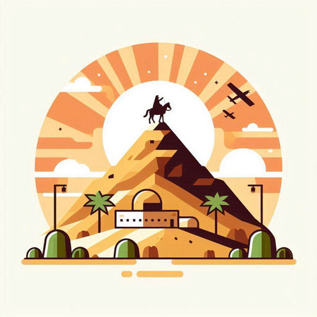 Egypt pyramids vector illustration in flat style. Travel and tourism concept.のイラスト素材