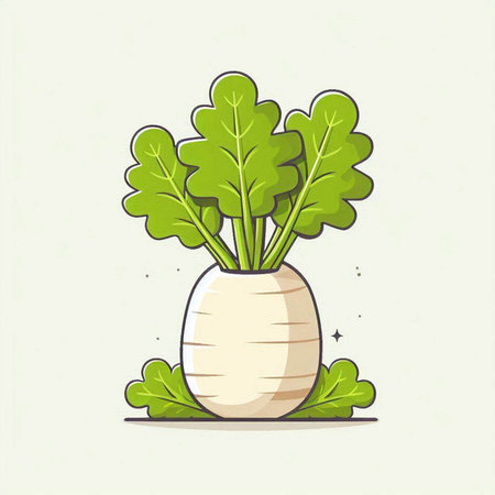 Radish vector illustration. Radish vegetable icon. Radish with leaves.のイラスト素材