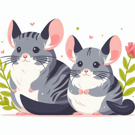 Vector illustration of two chinchilla with hearts on a white backgroundのイラスト素材