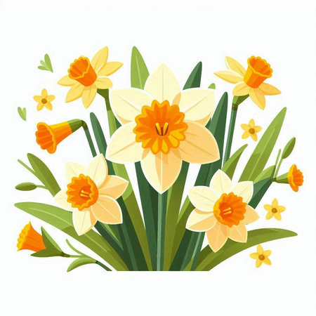 Daffodils. Spring flowers on white background. Vector illustration.のイラスト素材