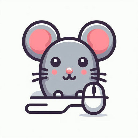Cute mouse with spoon. Vector illustration of a cute mouse.のイラスト素材