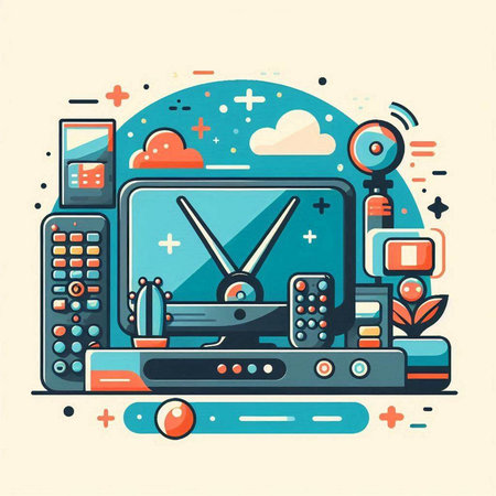 Retro communication technology. Vector illustration in flat linear style on white background.のイラスト素材