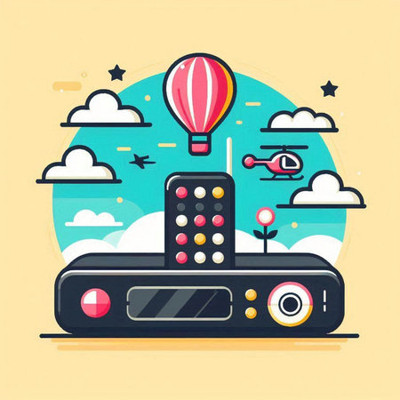 Airplane, air balloon and remote control. Flat vector illustration.のイラスト素材