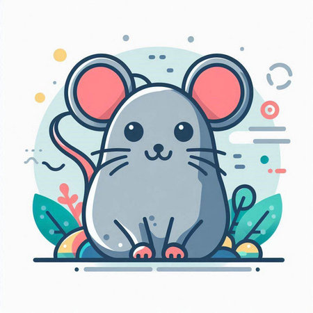 Cute gray mouse in flat style. Vector illustration for your design.のイラスト素材