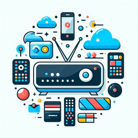 Modern flat design concept of multimedia. Vector illustration in circle shape.のイラスト素材