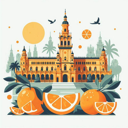 Vector illustration of Spain, Seville, Plaza de Espana.のイラスト素材