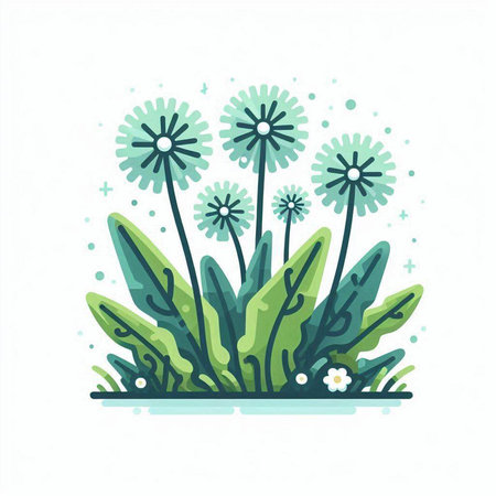 Flowering meadow with dandelions and daisies. Vector illustration.のイラスト素材
