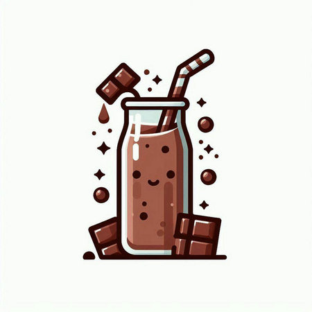 Chocolate smoothie in a glass with a straw and chocolate cubes. Vector illustration.のイラスト素材