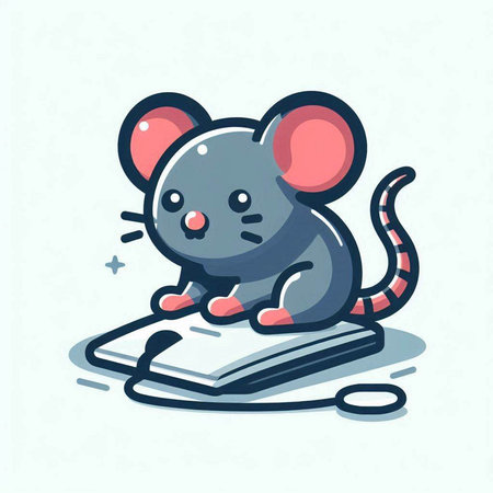 Cute mouse reading a book. Vector illustration in cartoon style.のイラスト素材