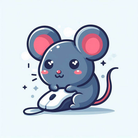 Cute mouse with computer mouse. Vector cartoon character illustration icon design.のイラスト素材