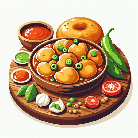 Indian cuisine vector illustration. Traditional indian food, khachapuri, khachapuriのイラスト素材