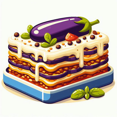 Illustration of a delicious eggplant cake on a white background.のイラスト素材