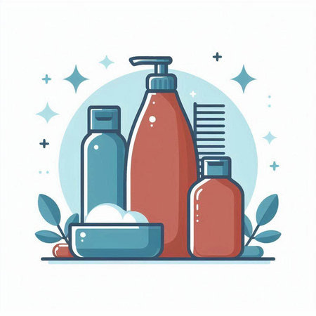 Cosmetics bottles. Shampoo, shower gel, lotion, cream, lotion. Vector illustration.のイラスト素材