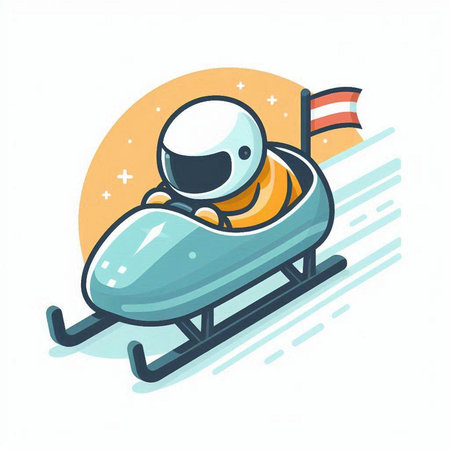 Cartoon vector illustration of an astronaut flying on a sledge.のイラスト素材
