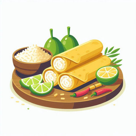Illustration of Traditional mexican food on white background, vectorのイラスト素材