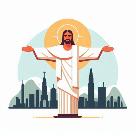 Cross of Jesus Christ on the background of the city. Vector illustrationのイラスト素材