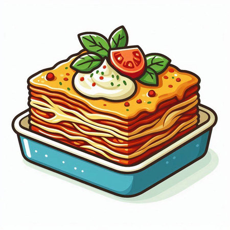 Illustration of a stack of lasagna on a white background.のイラスト素材