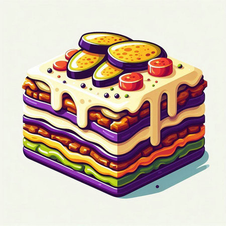 Vector illustration of layered layered cake with cheese, bacon, tomato and cucumberのイラスト素材