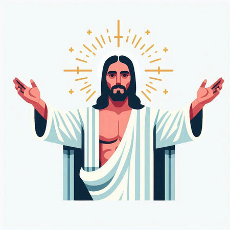 Jesus Christ with a cross in his hands. Vector illustration of Jesus Christのイラスト素材