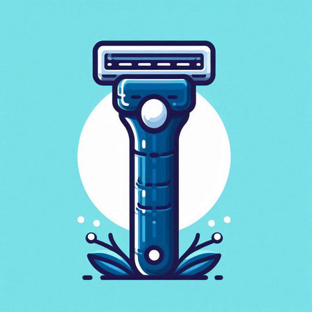 Illustration of a razor blade in a flat style on a blue backgroundのイラスト素材