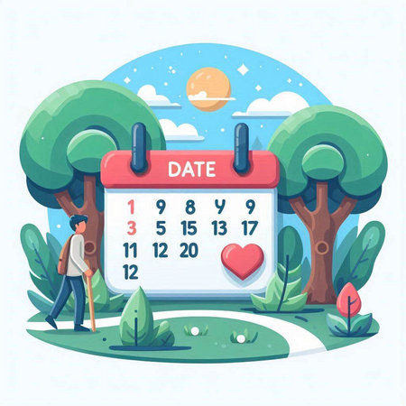 Vector illustration of a man with a shovel and a calendar with the date of February 14.のイラスト素材