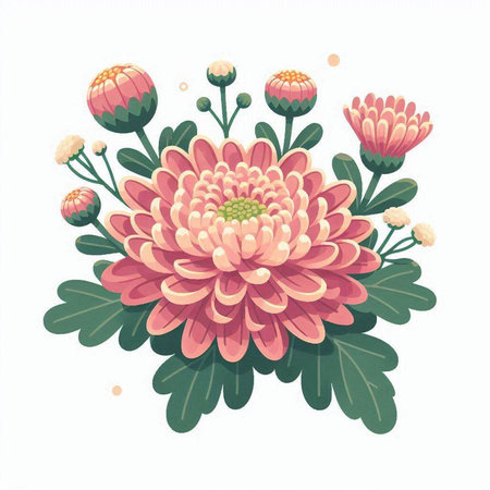 Beautiful pink chrysanthemum flower bouquet. Vector illustrationのイラスト素材
