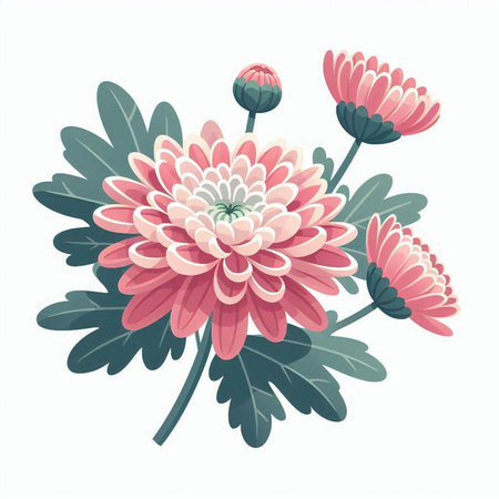 Pink chrysanthemum flowers isolated on white background. Vector illustration.のイラスト素材