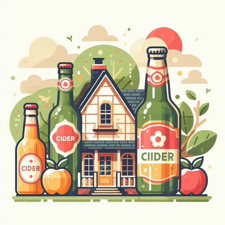 Coffee house in flat style. Vector illustration of a house with bottles of beer.のイラスト素材
