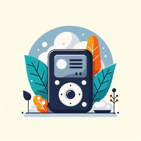Music player on the background of nature. Flat style vector illustration.のイラスト素材