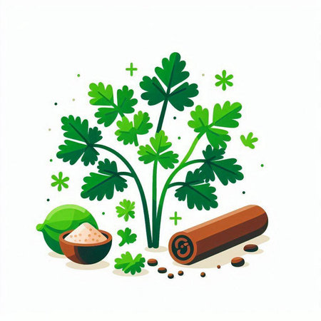 Cinnamon sticks and green leaves on white background. Vector illustration.のイラスト素材