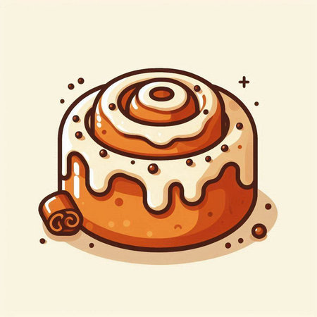 Cinnamon roll. Vector illustration. Sweet bun with cinnamon and cream.のイラスト素材