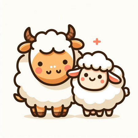 Cute sheep and lamb cartoon vector illustration. Cute animal character.のイラスト素材