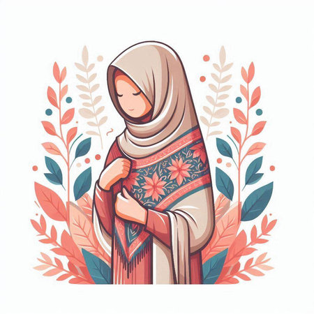 Muslim woman in traditional clothes, vector cartoon illustration. Muslim girl in hijab.のイラスト素材