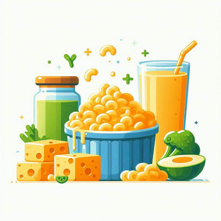 Healthy food and drink concept. Vector illustration of dairy products.のイラスト素材