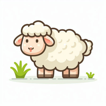 Cartoon sheep standing on the grass. Cute animal vector illustration.のイラスト素材