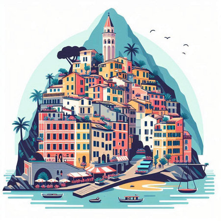 Vernazza, Cinque Terre, Liguria, Italyのイラスト素材