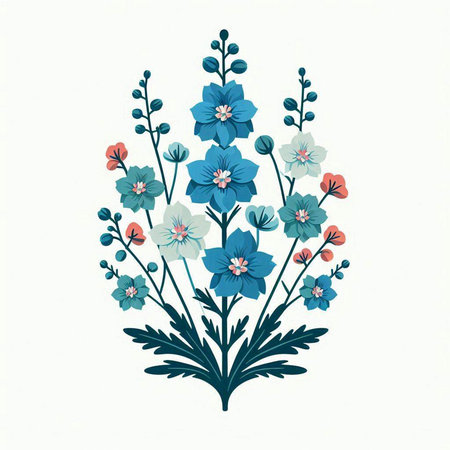 Floral background with blue and red flowers. Hand-drawn illustration.のイラスト素材