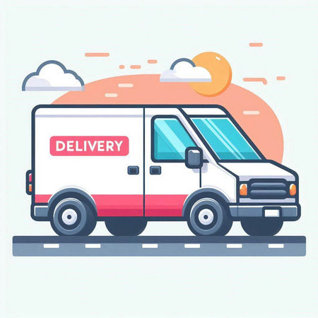 Delivery van. Vector illustration in flat style. Delivery service concept.のイラスト素材