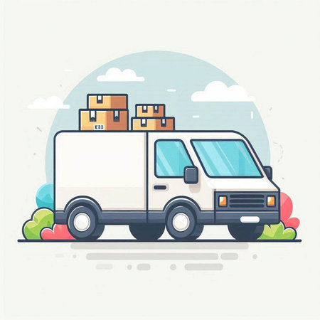 Delivery truck with boxes. Vector illustration in flat style. Delivery service.のイラスト素材