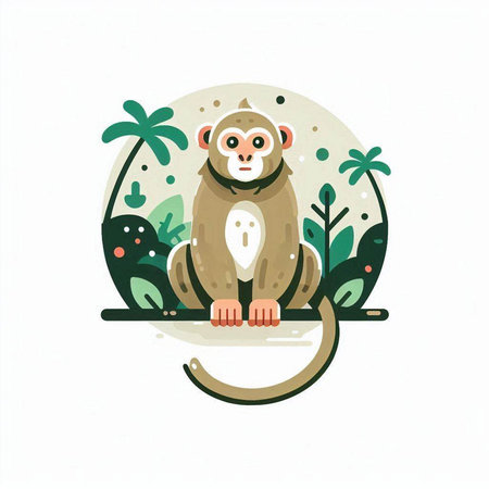 Monkey in the jungle. Vector illustration of a cute animal.のイラスト素材