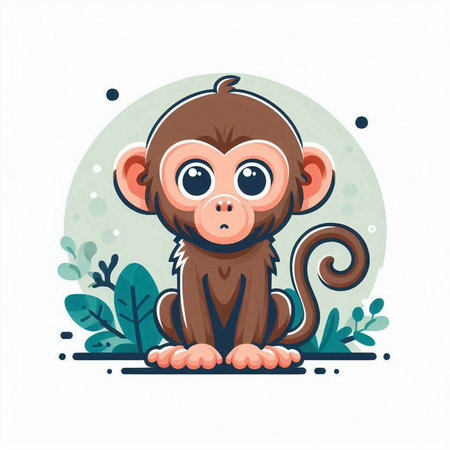 Cute cartoon monkey on the background of the jungle. Vector illustrationのイラスト素材