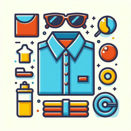 Flat linear icons set of men's clothing and accessories. Vector illustrationのイラスト素材
