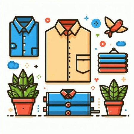 Vector illustration of men's shirt in flat line style. Colorful icons set.のイラスト素材