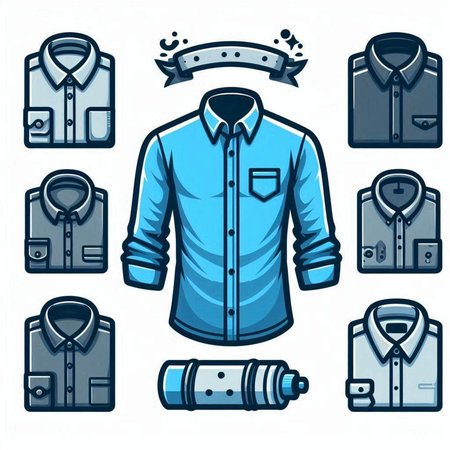 Set of blue men's shirts with ribbons. Vector illustration.のイラスト素材