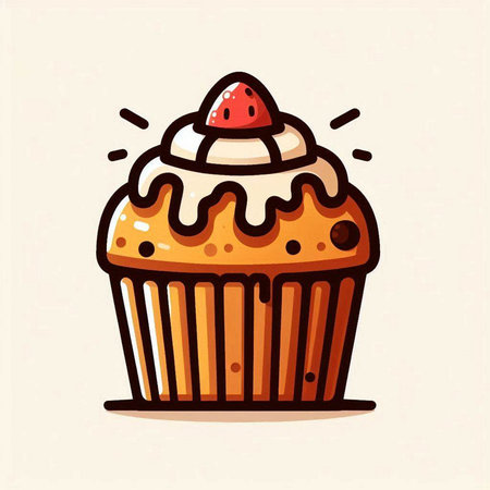 Cupcake with strawberry. Vector illustration in doodle style.のイラスト素材