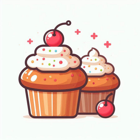 Cupcake with cherry. Vector illustration of a cupcake.のイラスト素材