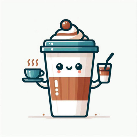 Cute coffee cup with whipped cream. Vector flat cartoon character illustration icon designのイラスト素材