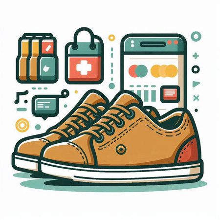 Shoes and shopping icons. Vector illustration in line art style.のイラスト素材