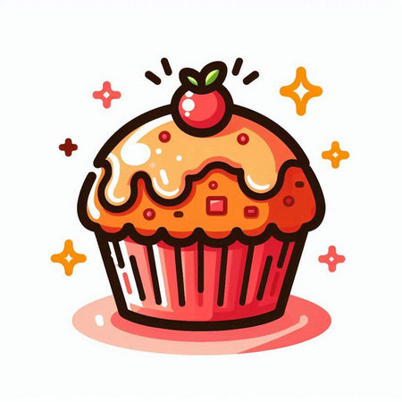 Cupcake with cherry, vector illustration, eps 10.のイラスト素材
